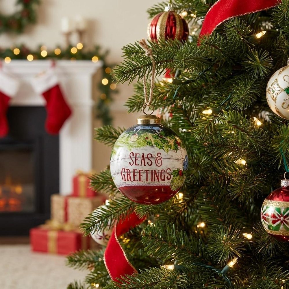 Red White And Green Glass Ball Ornament