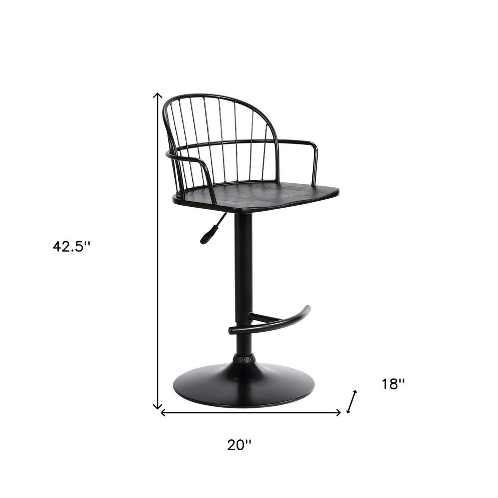 Black Solid Wood And Iron Low Back Adjustable Height Bar Chair