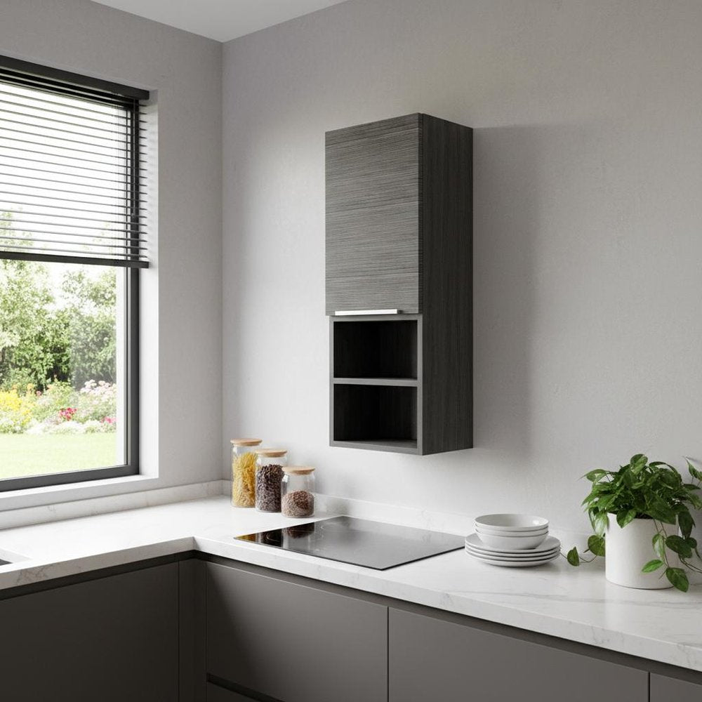 32" Smoky Gray Oak Accent Cabinet With Three Shelves