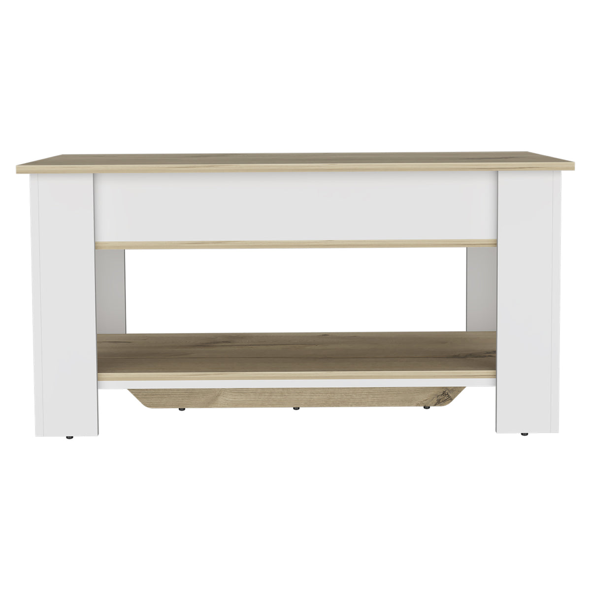 40" Natural and White Wood Storage Bench With Flip Top Shoe Storage And Shelves