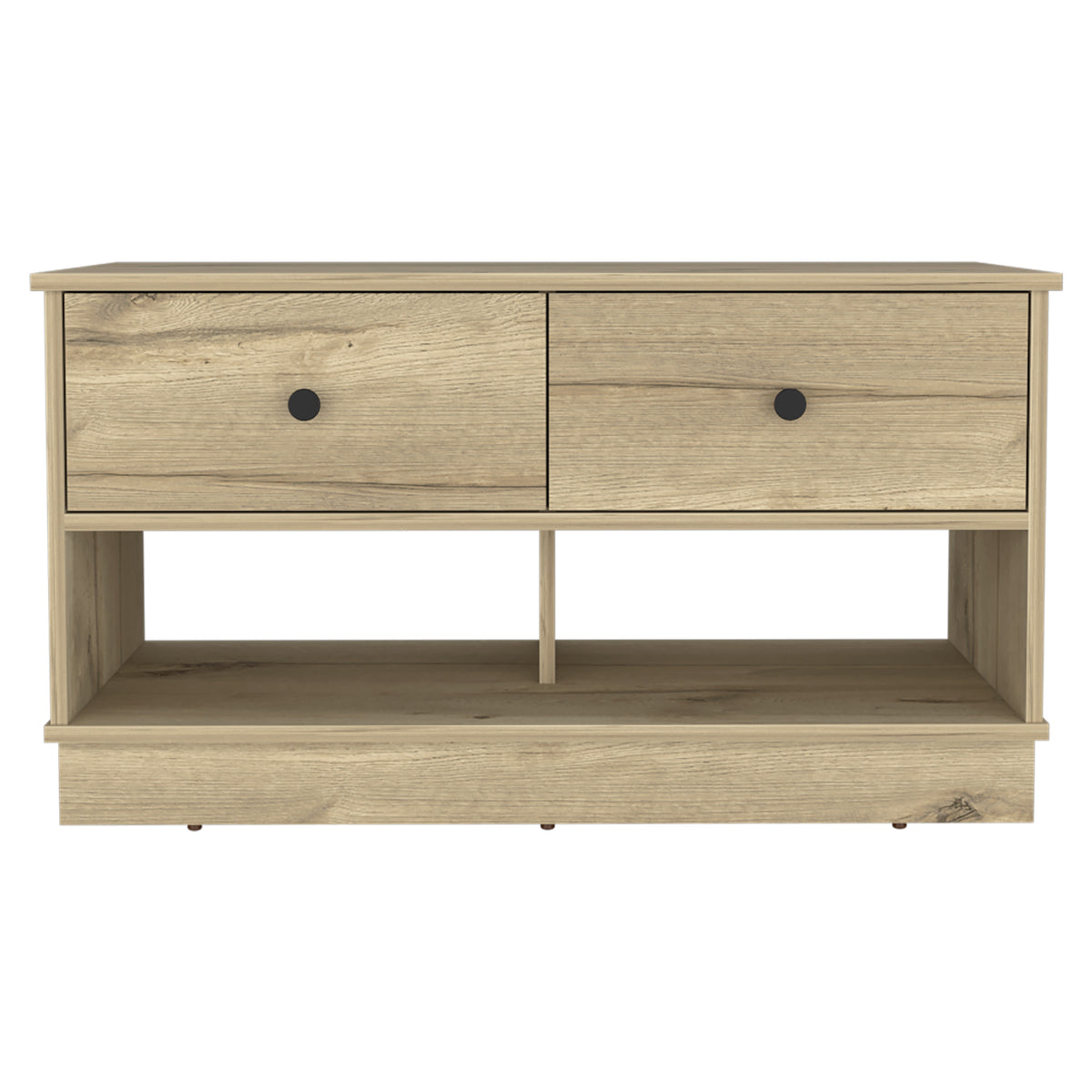 36" Natural and Oak Wood Storage Bench With Drawers Shoe Storage And Shelves