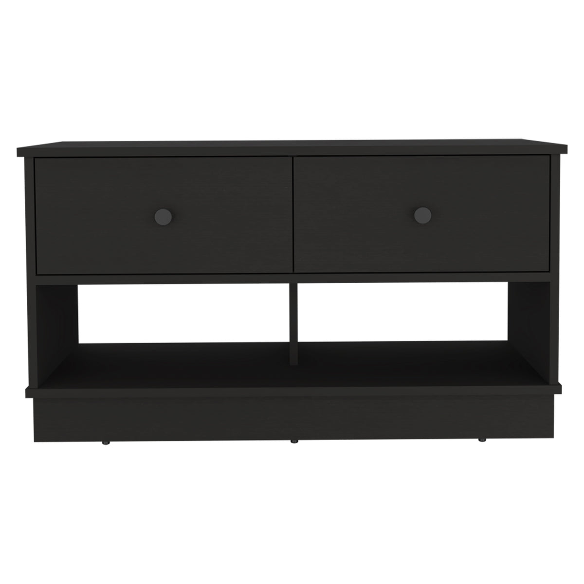 36" Black Wood Storage Bench With Drawers And Shelves