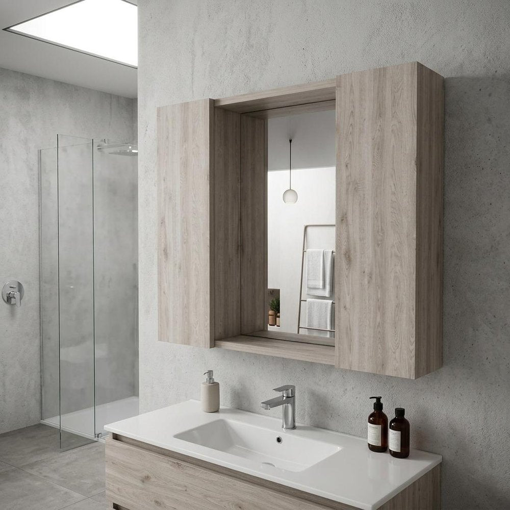 24" Light Gray Wood Floating Double Door Bathroom Vanity And Medicine Cabinet With Mirror