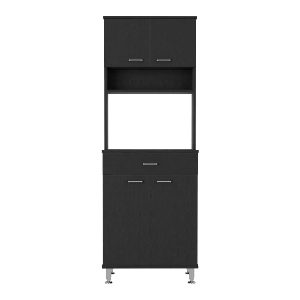 67" Black Wood Four Door Pantry Or Storage Closet