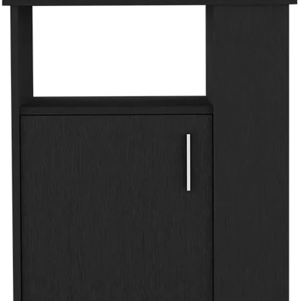 24" Black Wood Flat Door Rolling Kitchen Cart With Storage