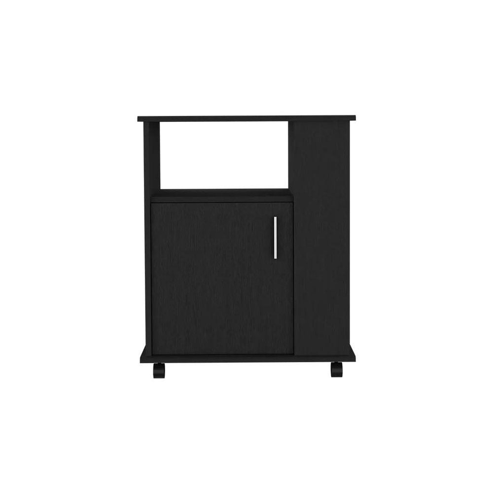 24" Black Wood Flat Door Rolling Kitchen Cart With Storage