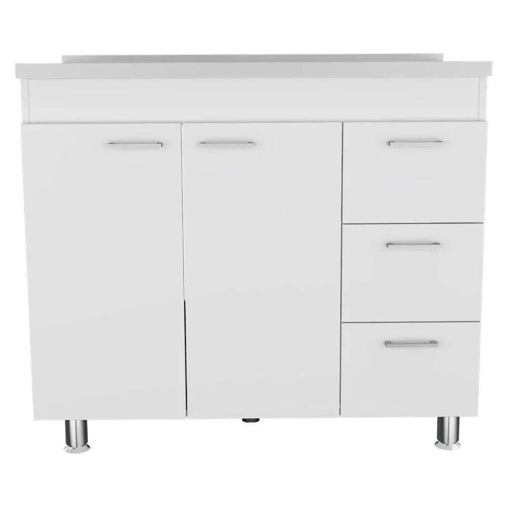 39" Silver and White Wood Console Accent Cabinet With Two Doors And Three Drawers
