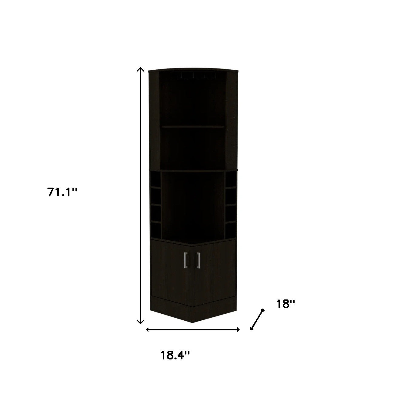 71" Black Wood Corner Bar Cabinet With Two Doors