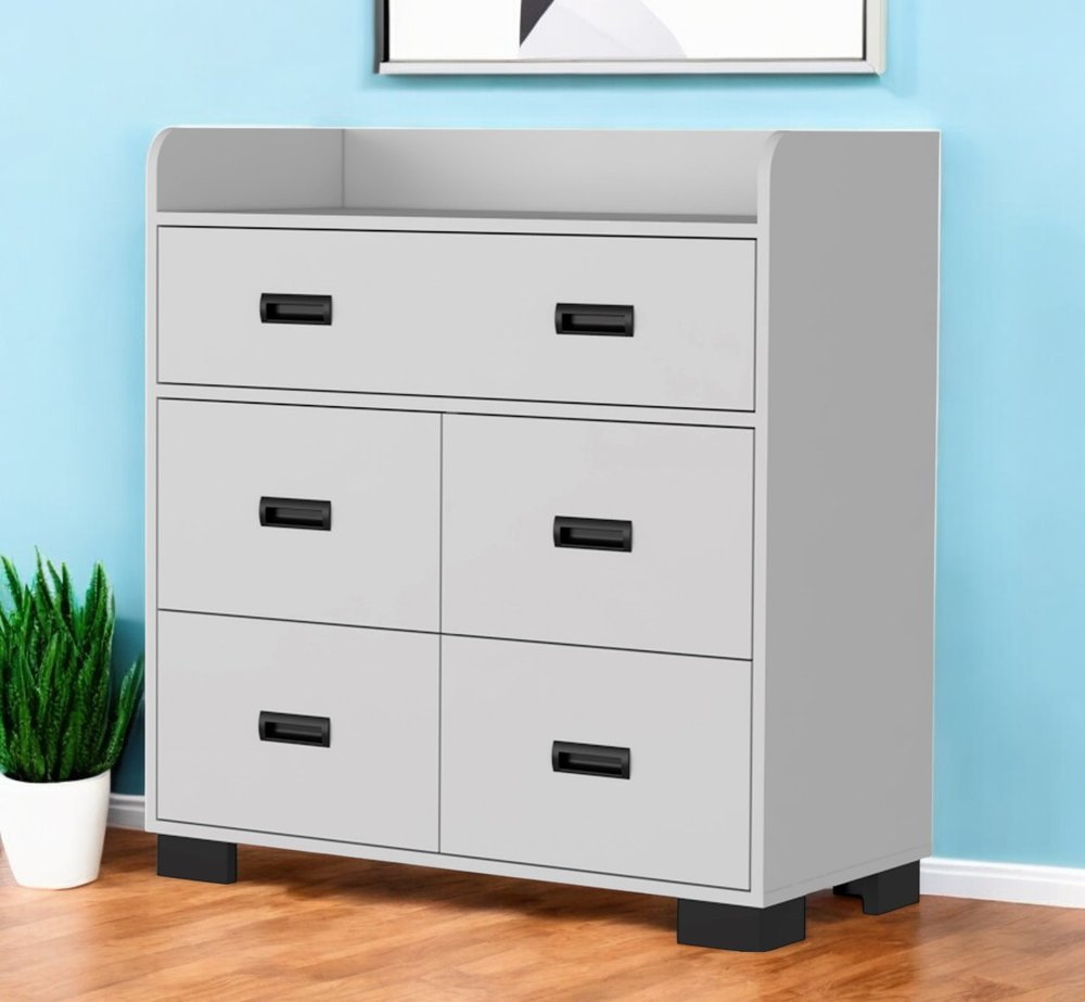 33" White Five Drawer Dresser