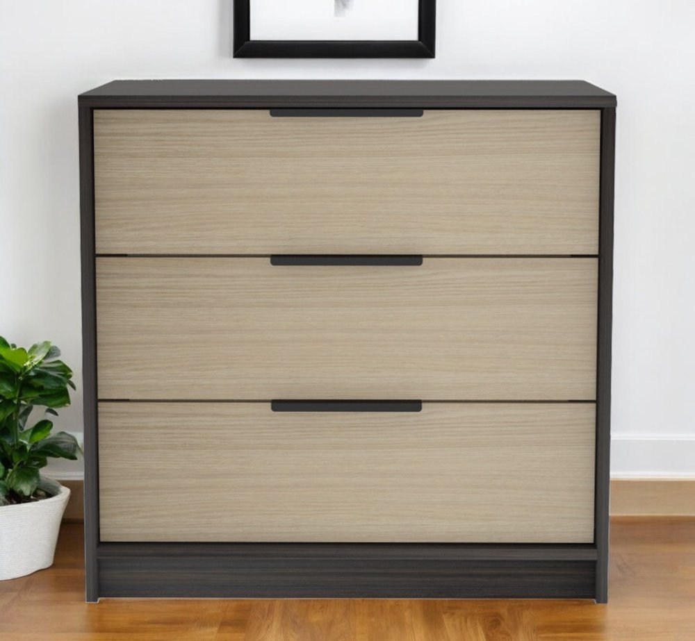 28" Brown And Black Three Drawer Dresser