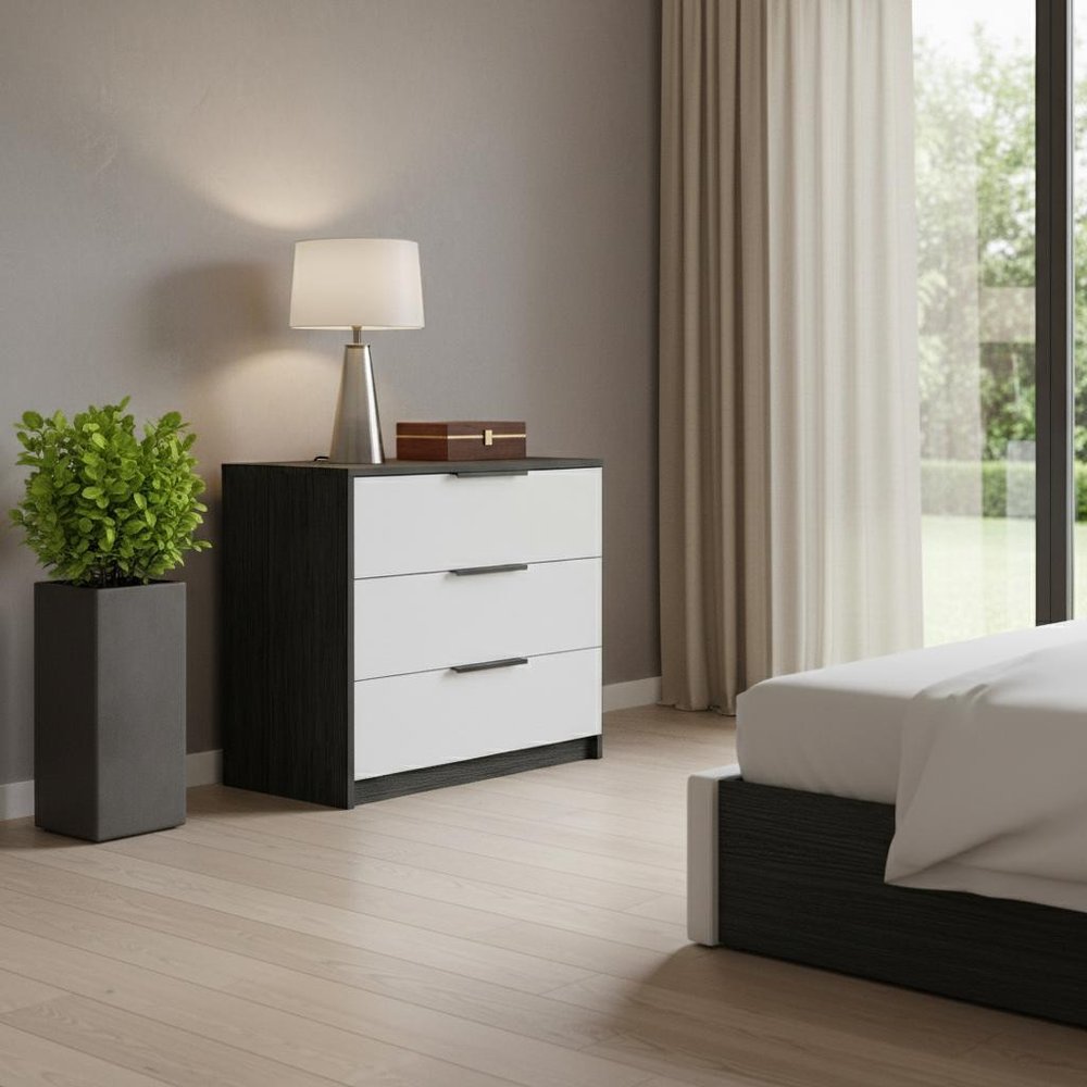 28" White And Smokey Oak Manufactured Wood Three Drawer Dresser