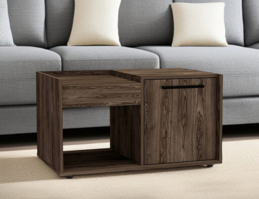 32" Dark Walnut Manufactured Wood Rectangular Coffee Table With Shelf