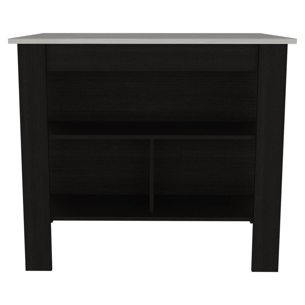 41" Ivory And Black Wood Kitchen Island With Storage