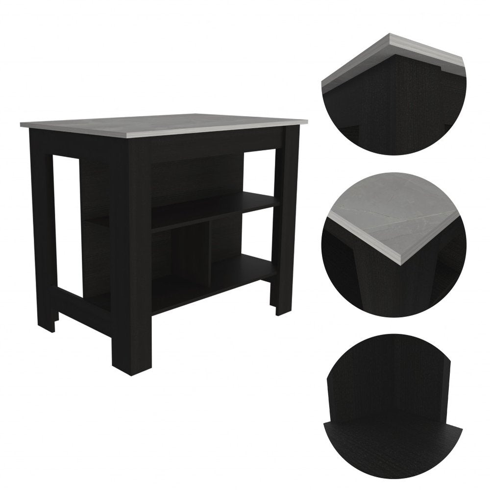 41" Ivory And Black Wood Kitchen Island With Storage