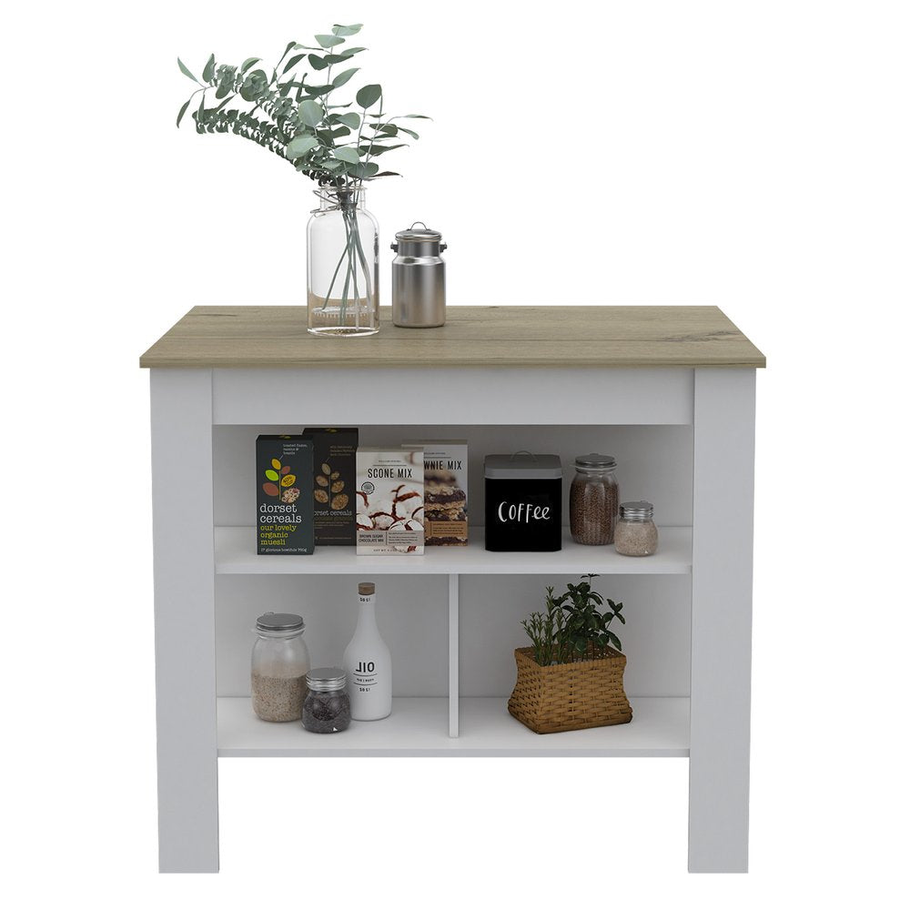 41" Brown And White Wood Kitchen Island With Storage
