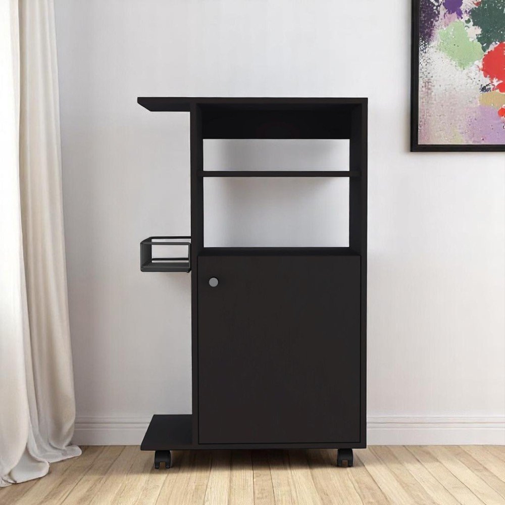 Black 24" Rolling Kitchen Cart With Storage