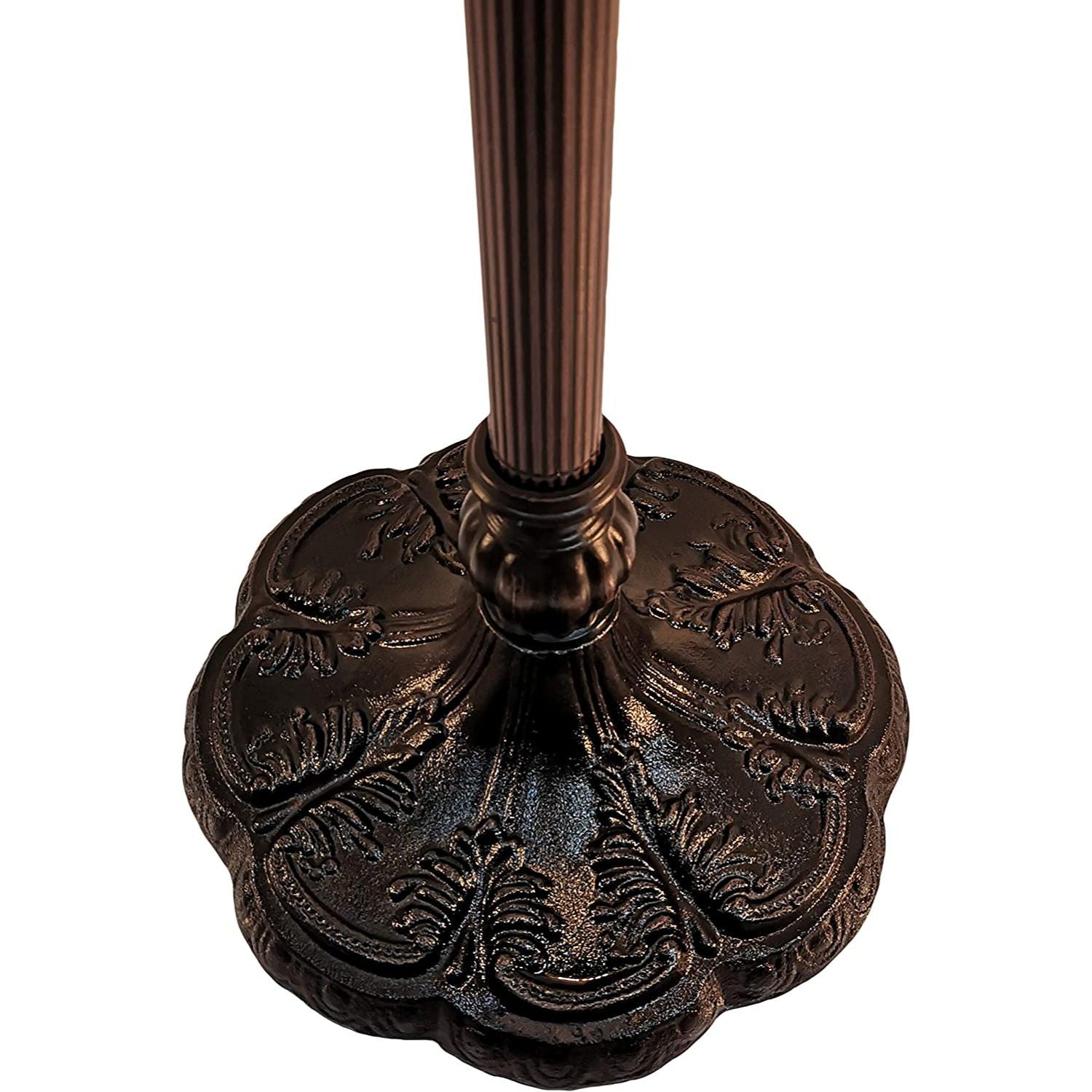 62" Brown Two Light Traditional Shaped Floor Lamp With Red Flowers Stained Glass Dome Shade