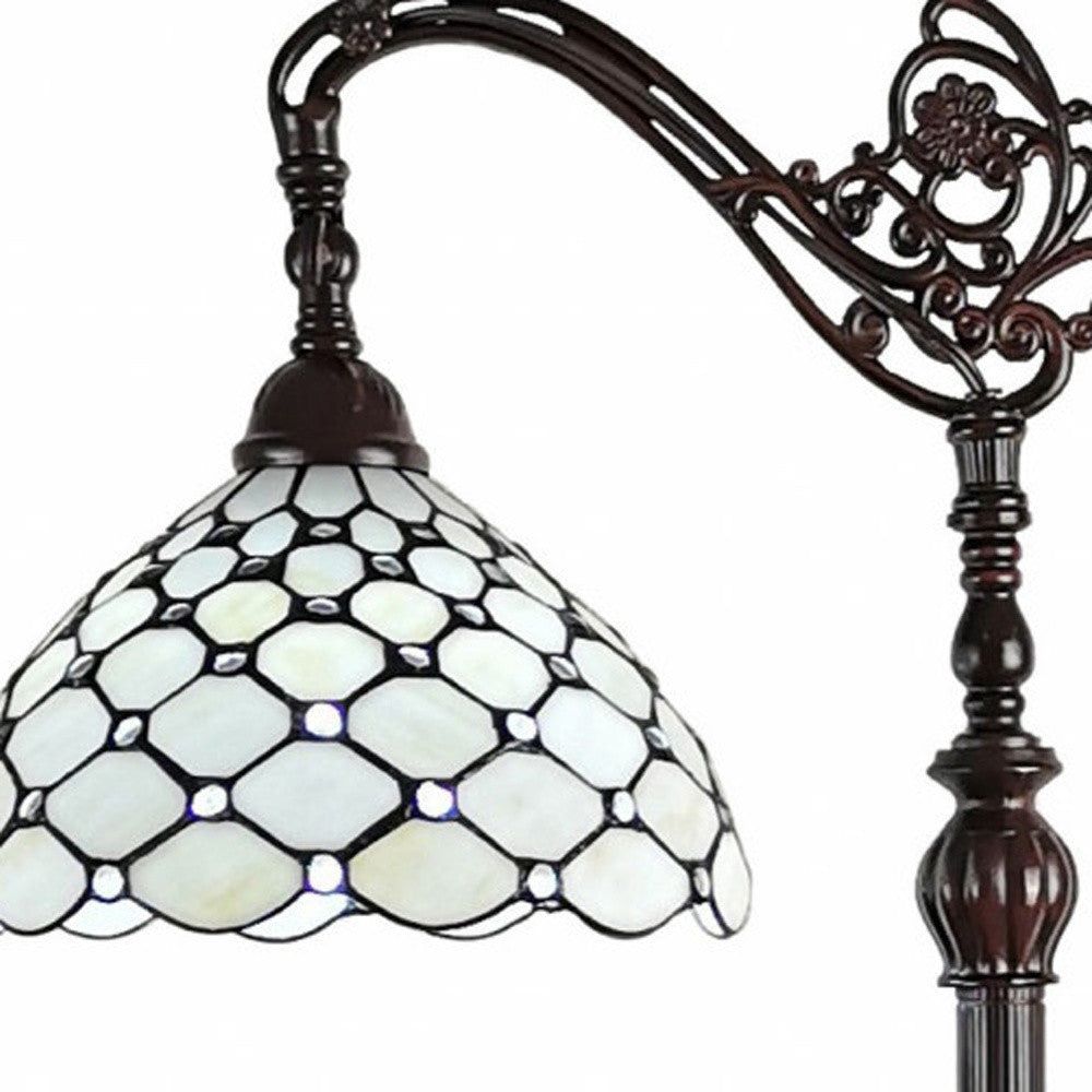 62" Brown And White Metal Floor Lamp With White Glass Bowl Shade