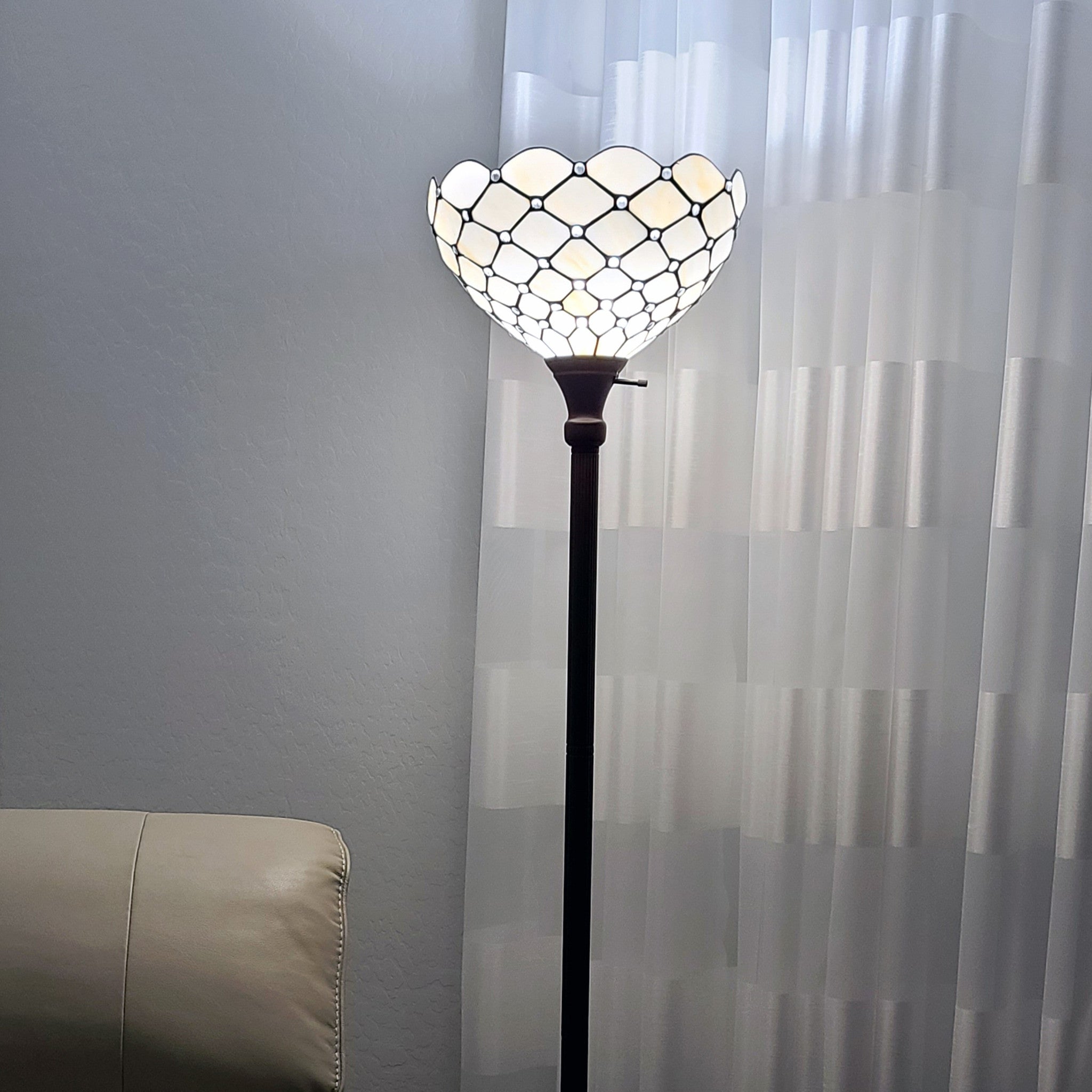 62" Brown And White Floor Lamp With White Glass Bowl Shade