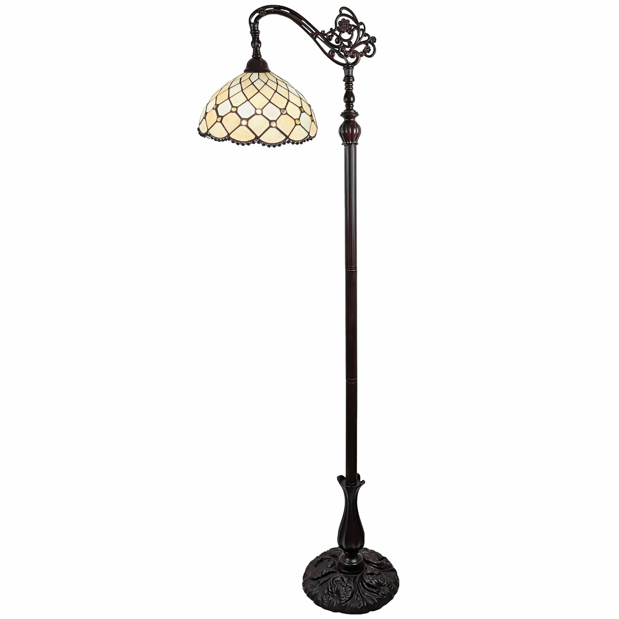 62" Brown And White Floor Lamp With White Glass Bowl Shade