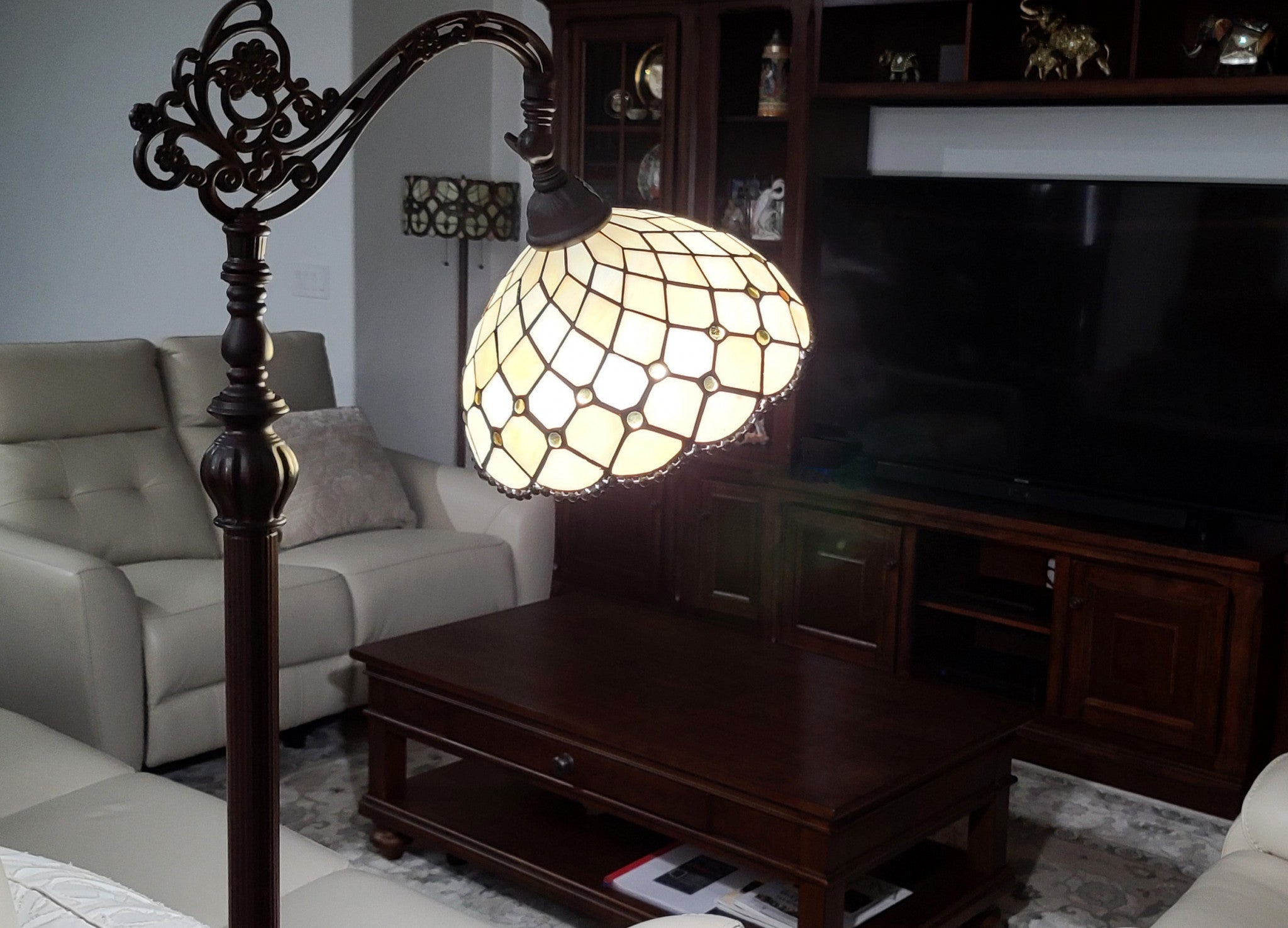 62" Brown And White Floor Lamp With White Glass Bowl Shade