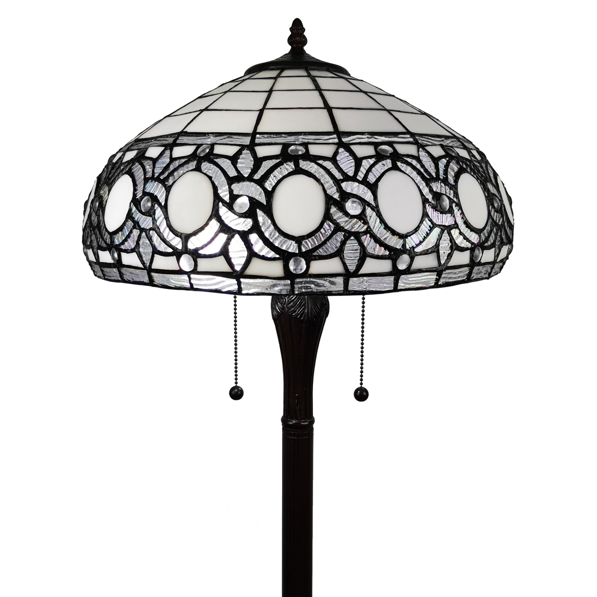 63" Brown Two Light Traditional Shaped Floor Lamp With White Stained Glass Bowl Shade