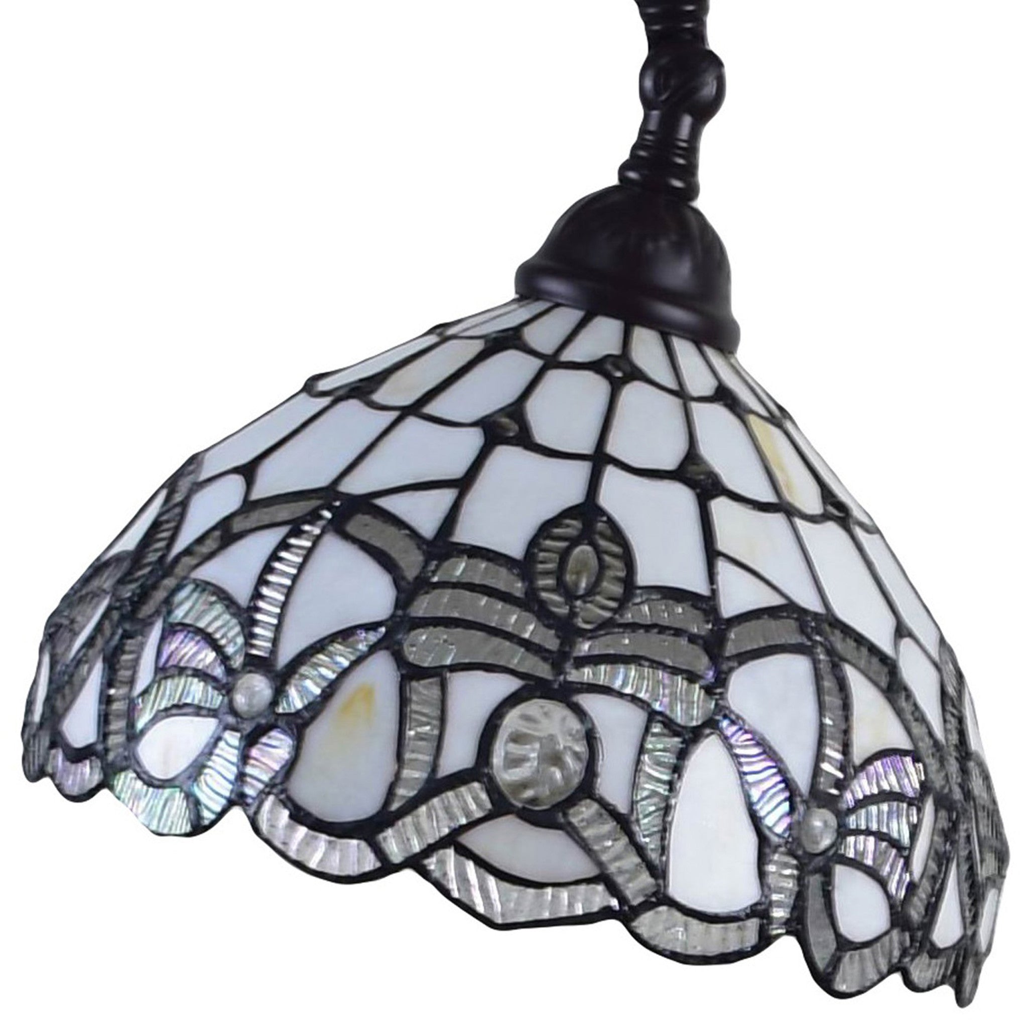 62" Brown And White Torchiere Floor Lamp With White Flowers Glass Dome Shade