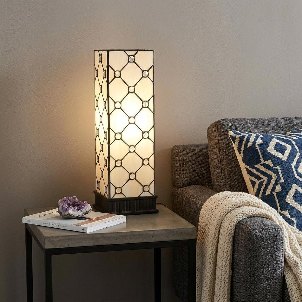 18" Tiffany Style Jeweled Dark Brown Base Table Lamp