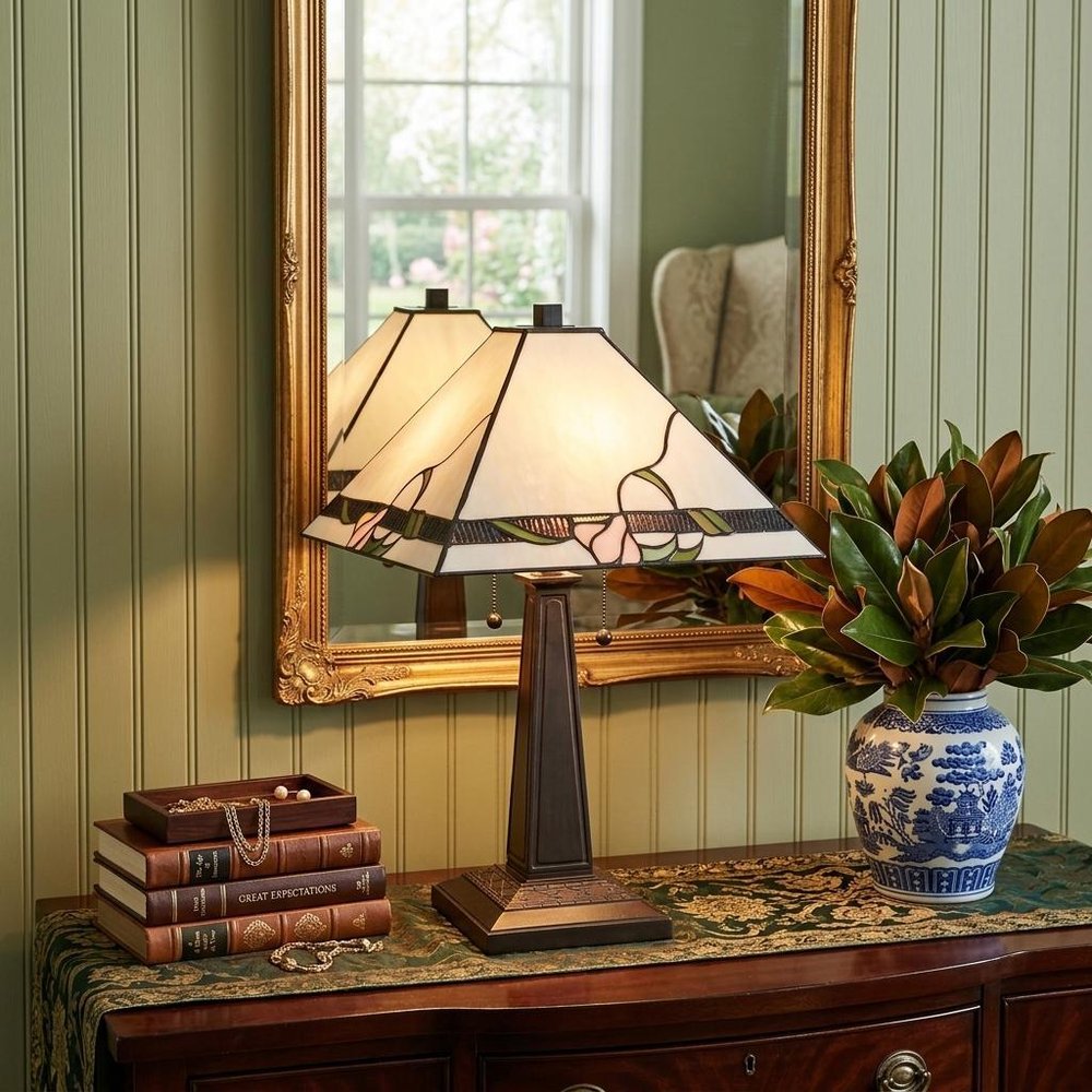 22" Dark Brown Metal Two Light Candlestick Table Lamp With Ivory Shade