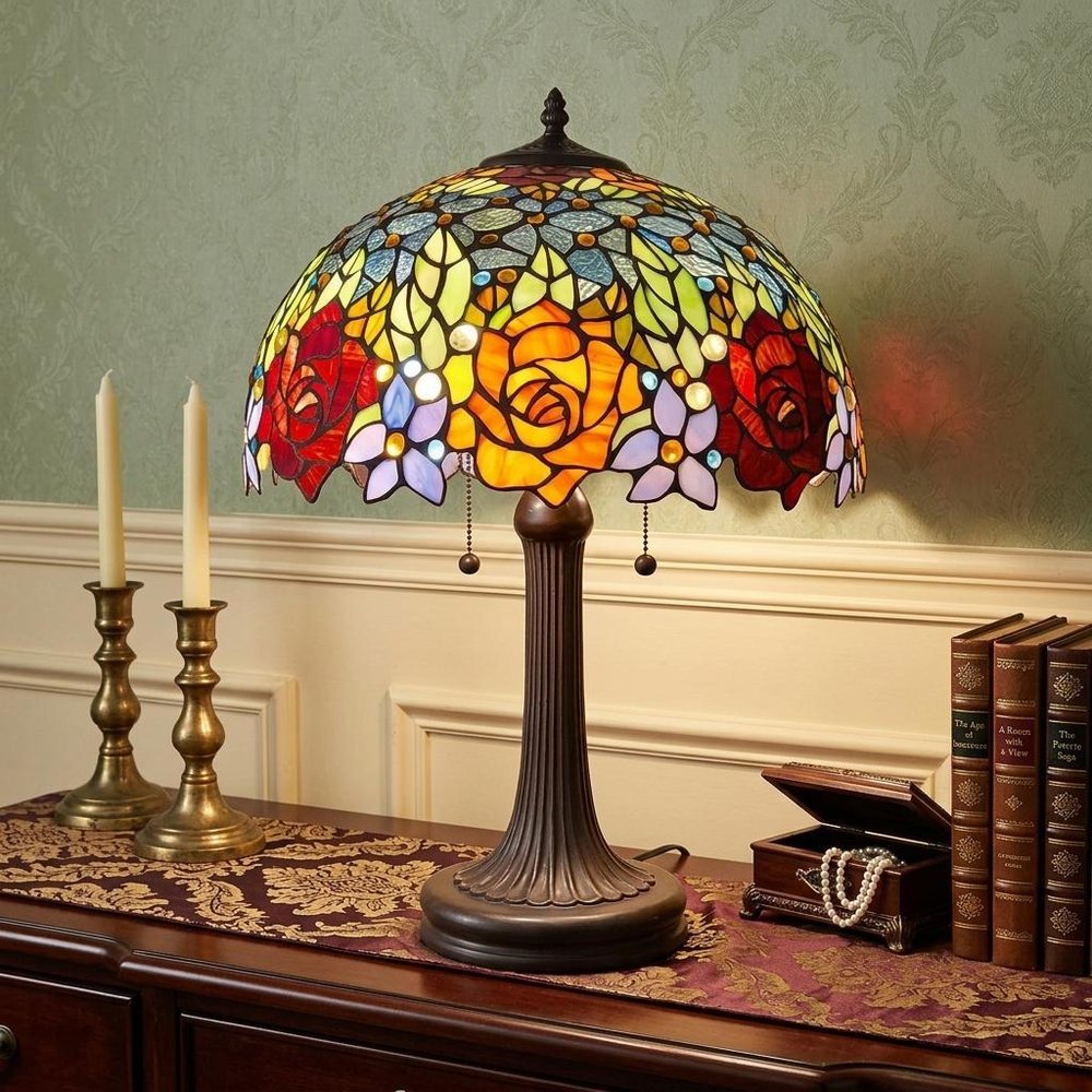 24" Dark Brown Metal Two Light Candlestick Table Lamp With Orange Shade