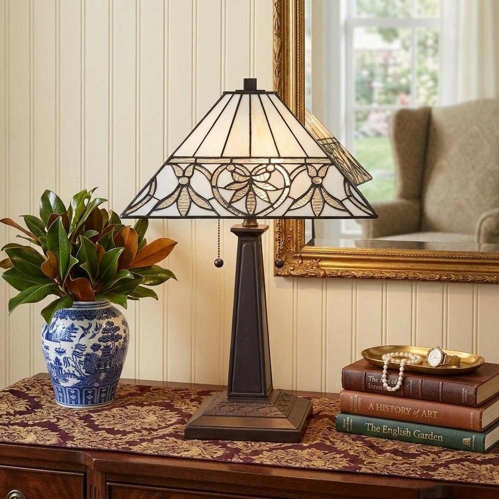 22" Dark Brown Metal Two Light Candlestick Table Lamp With White Shade