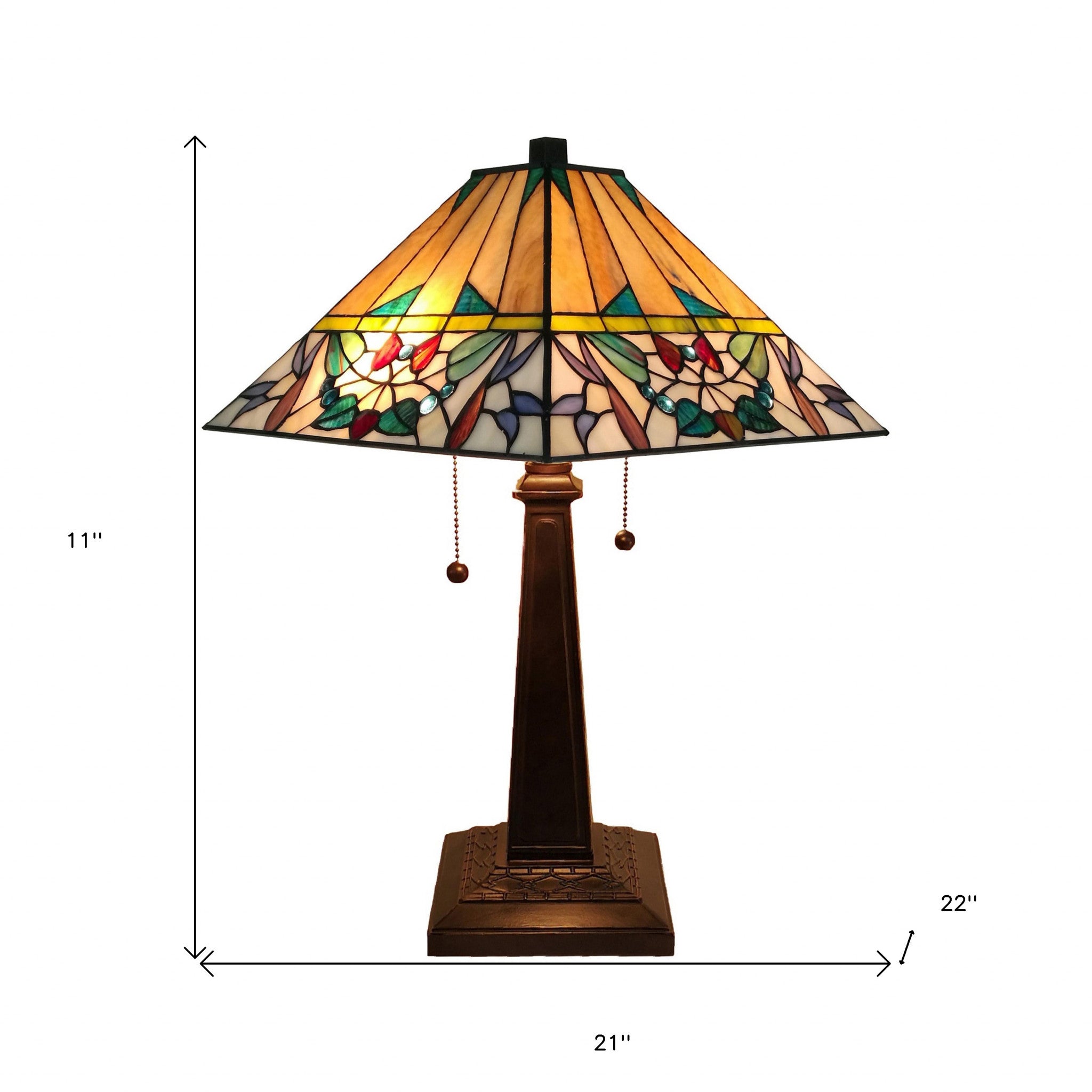22" Dark Brown Metal Two Light Candlestick Table Lamp With White Empire Shade