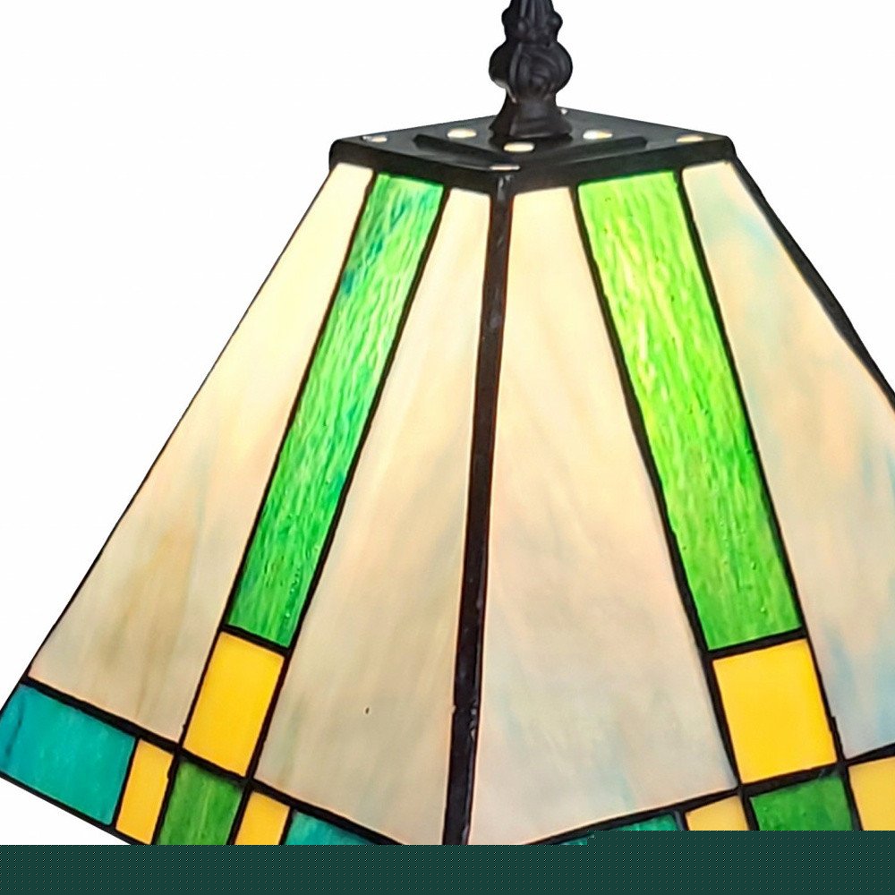 15" Dark Brown Metal Candlestick Table Lamp With Green Shade