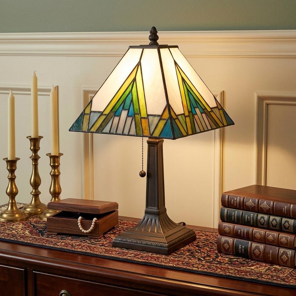 15" Dark Brown Metal Candlestick Table Lamp With Beige Shade