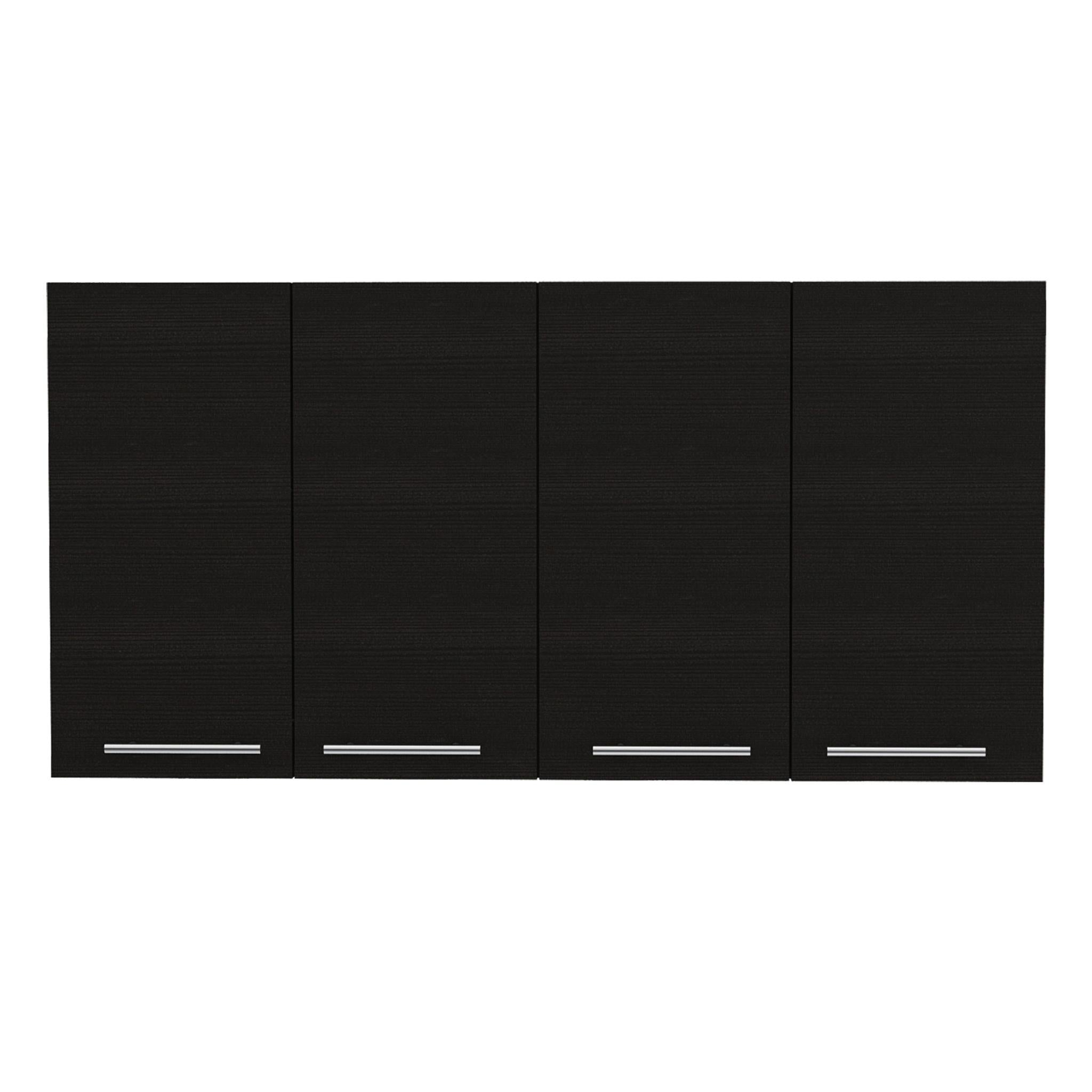 47" Black Wood Wall Mounted Accent Cabinet With Four Doors