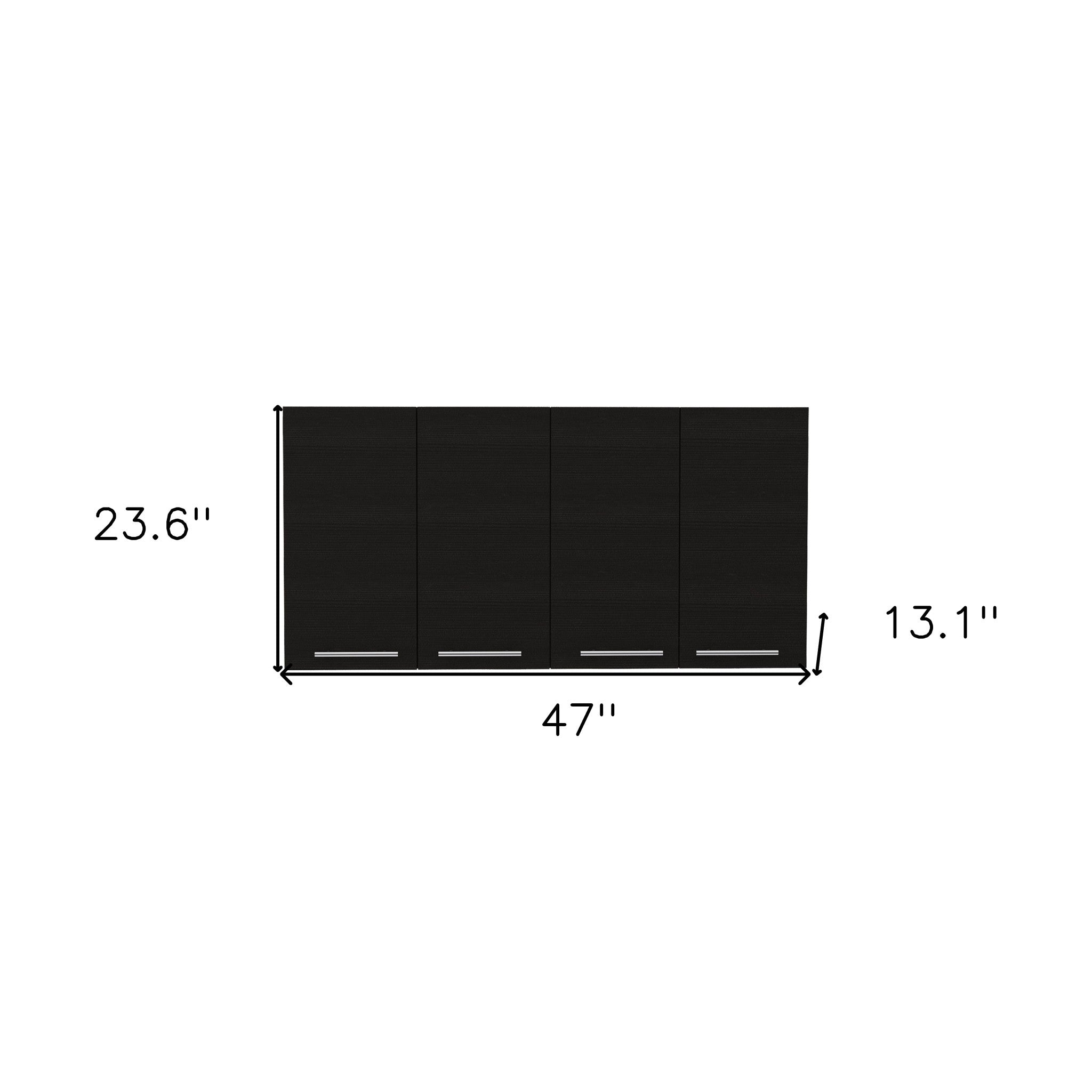 47" Black Wood Wall Mounted Accent Cabinet With Four Doors