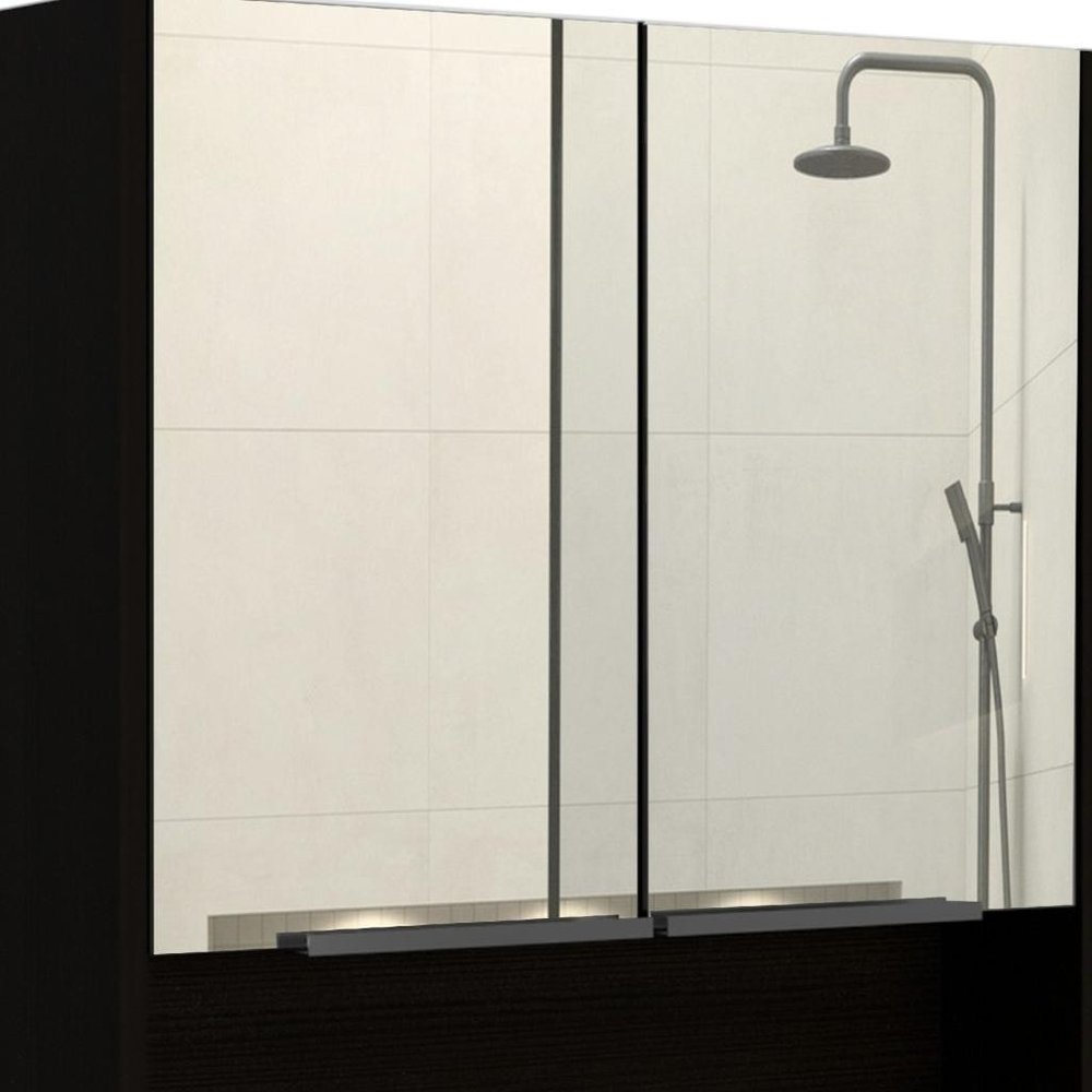 24" Black Wood Floating Double Door Bathroom Vanity And Medicine Cabinet With Mirror