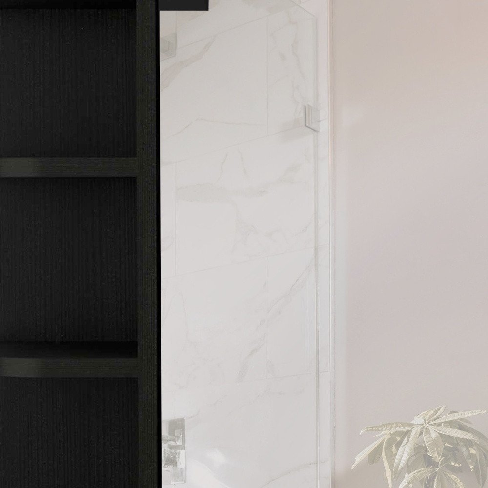 24" Black Wood Floating Double Door Bathroom Vanity And Medicine Cabinet With Mirror