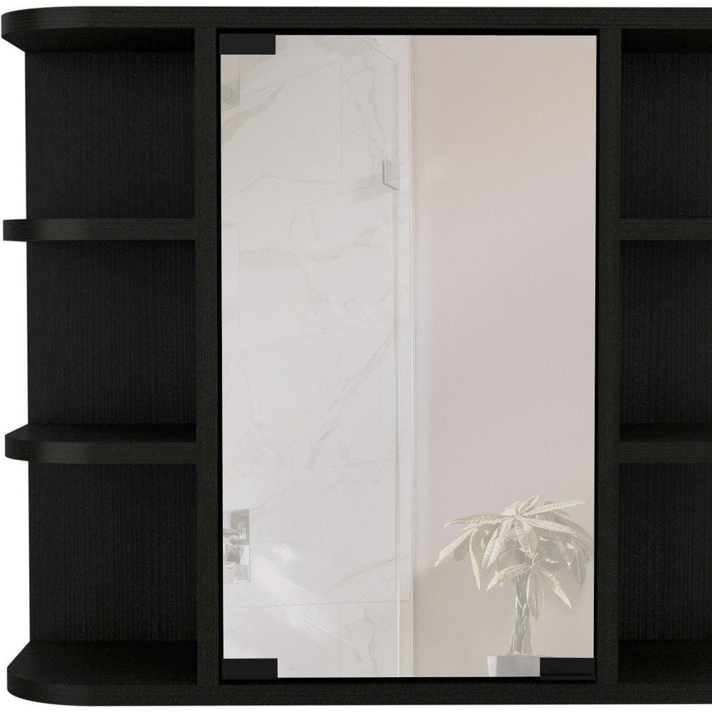 24" Black Wood Floating Double Door Bathroom Vanity And Medicine Cabinet With Mirror