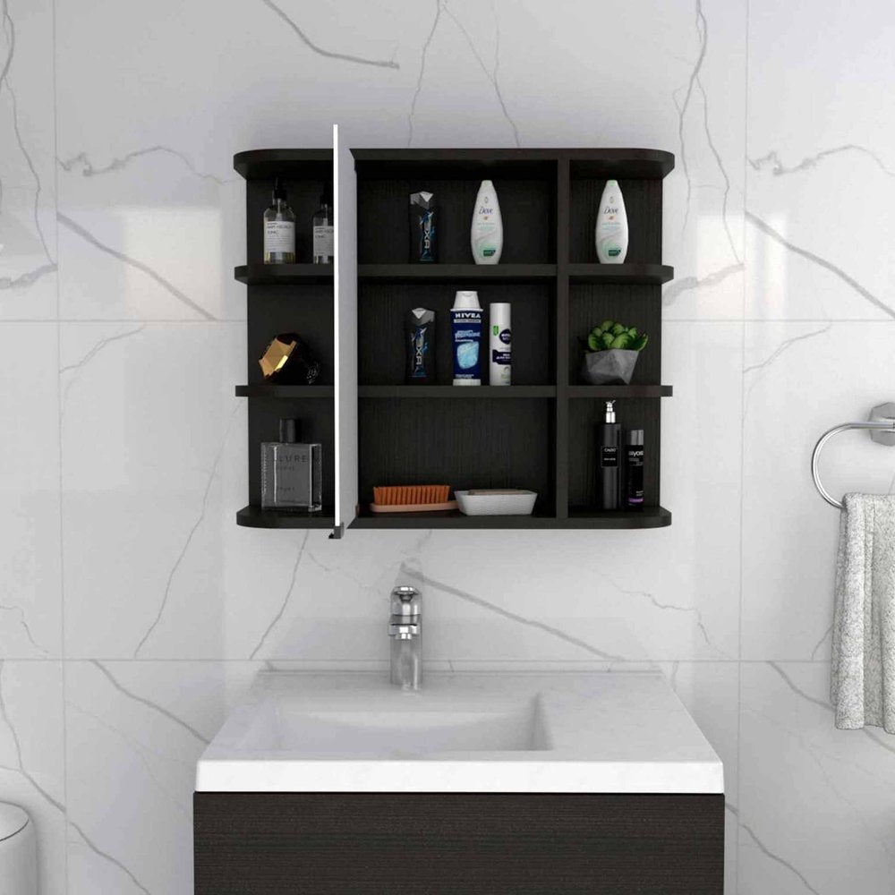 24" Black Wood Floating Double Door Bathroom Vanity And Medicine Cabinet With Mirror