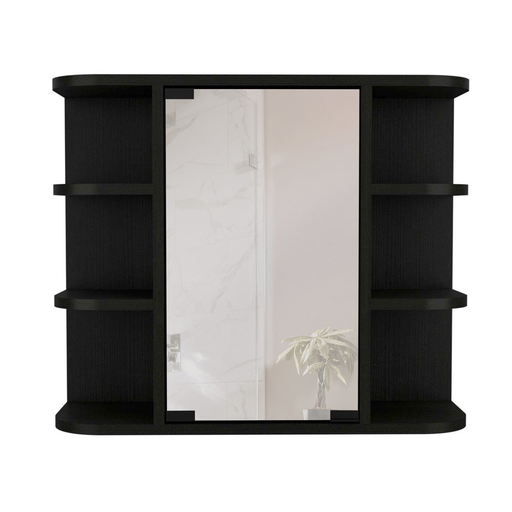 24" Black Wood Floating Double Door Bathroom Vanity And Medicine Cabinet With Mirror