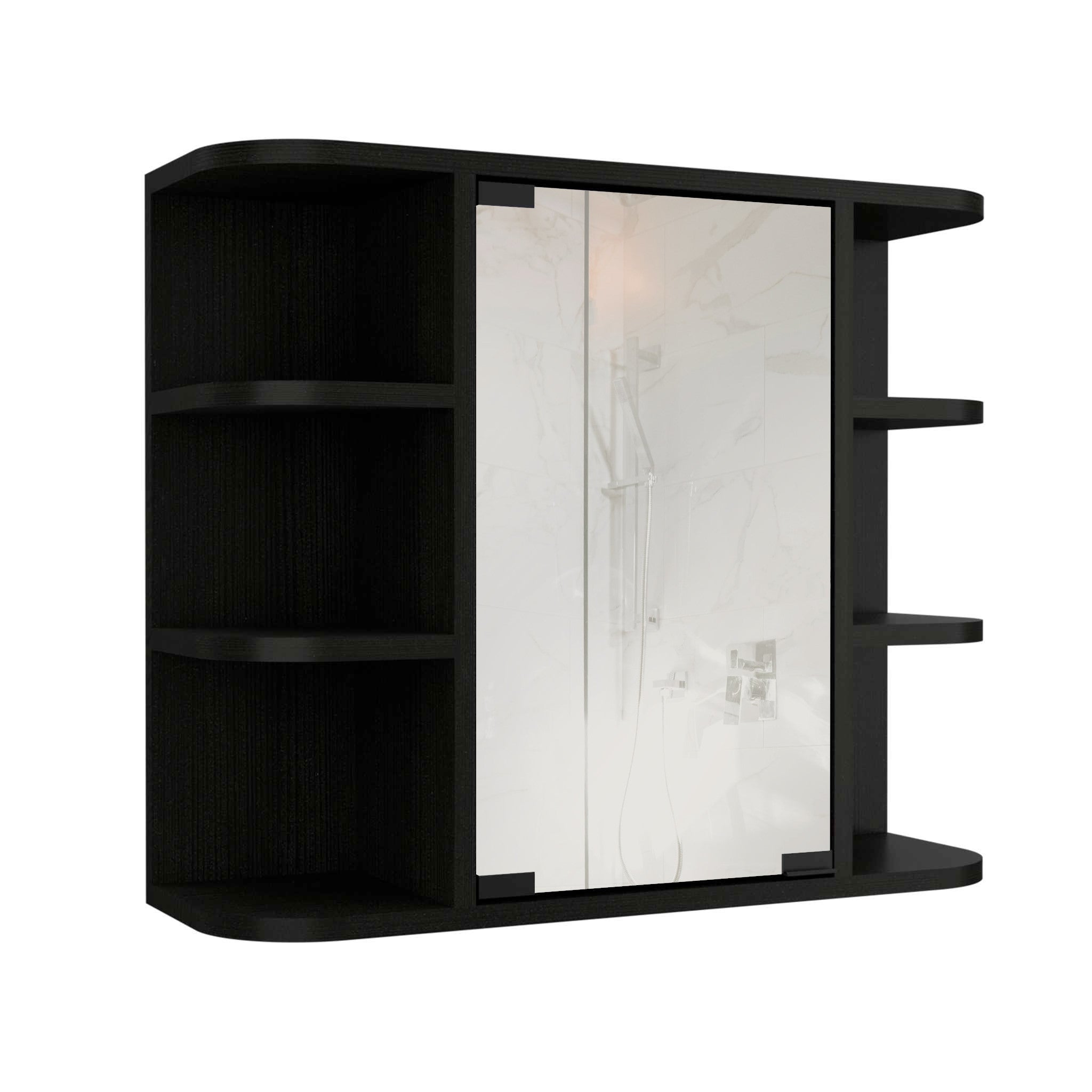 24" Black Wood Floating Double Door Bathroom Vanity And Medicine Cabinet With Mirror