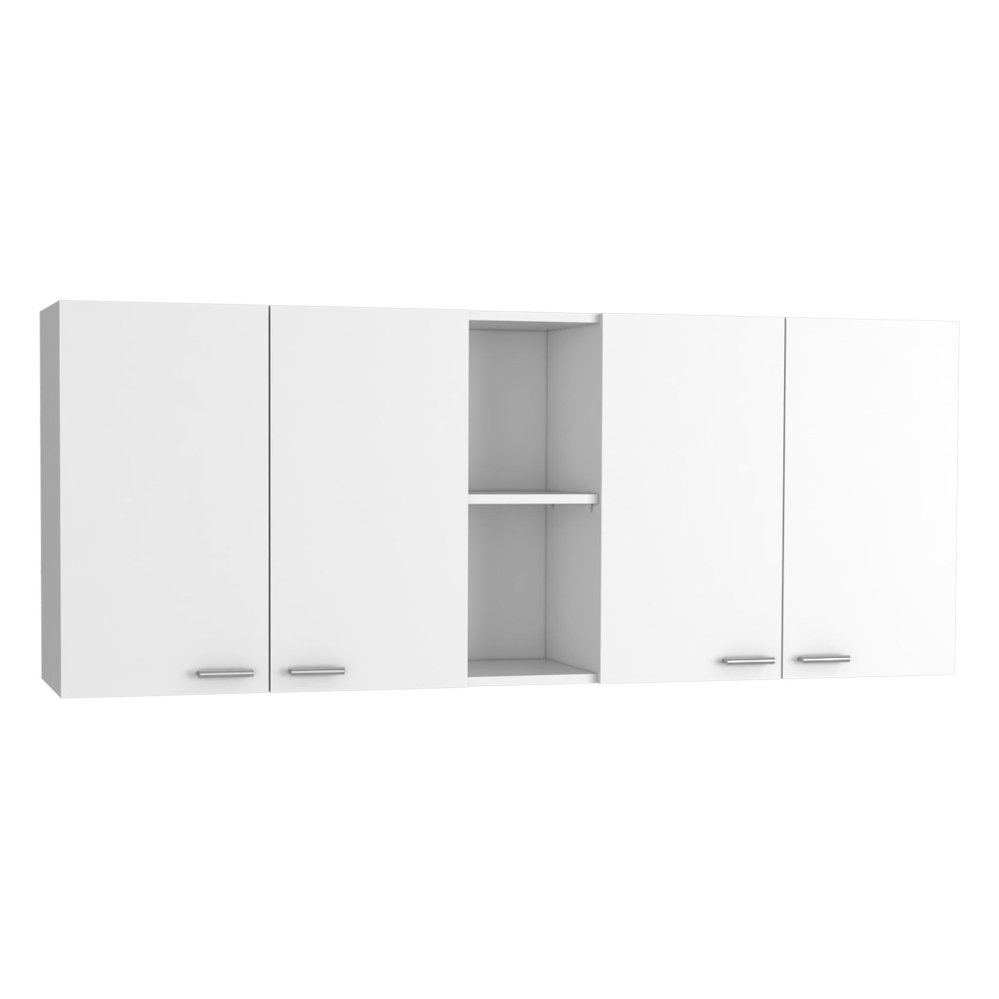59" White Wood Wall Mounted Accent Cabinet With Four Doors