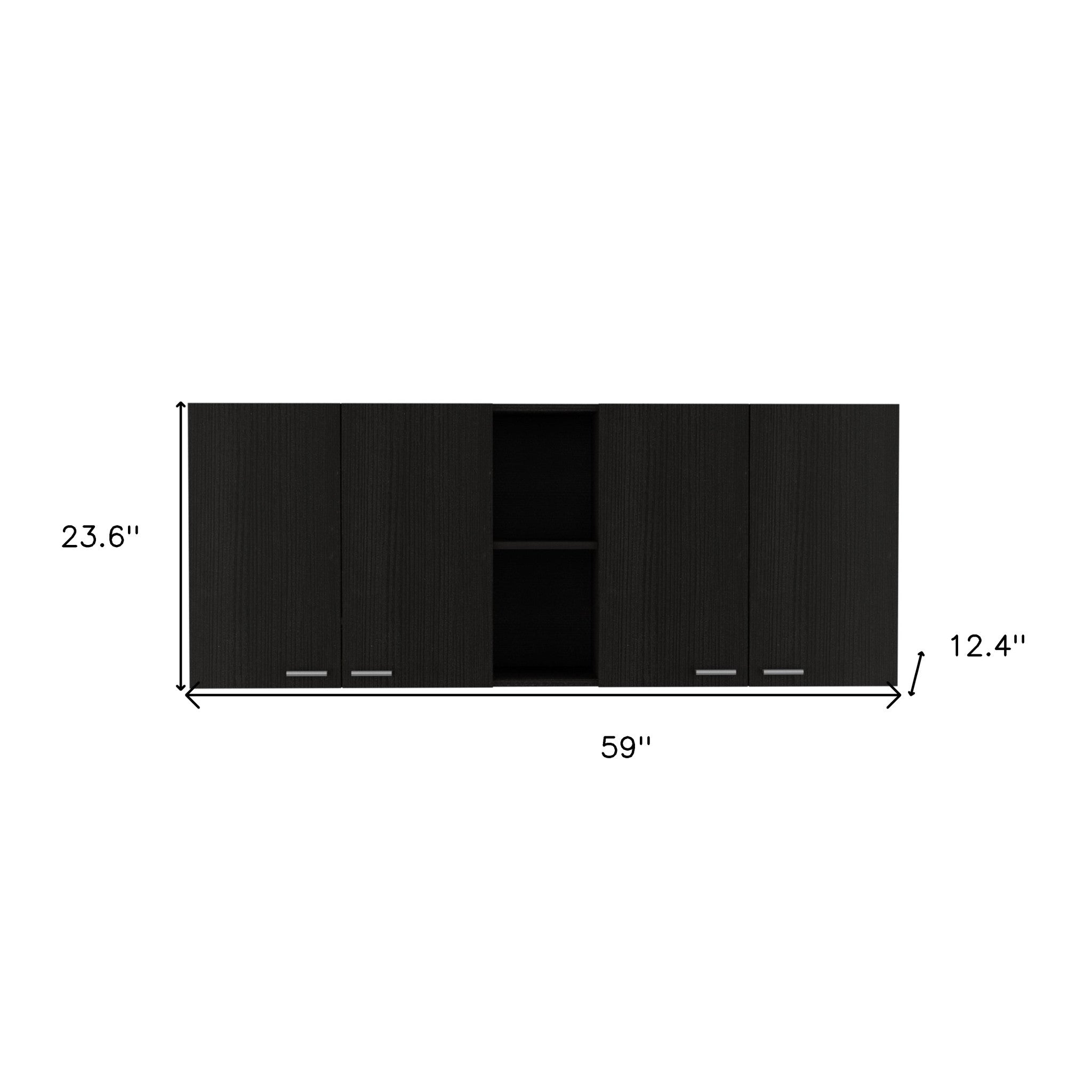 59" Black Wood Wall mounted Accent Cabinet With Five Shelves