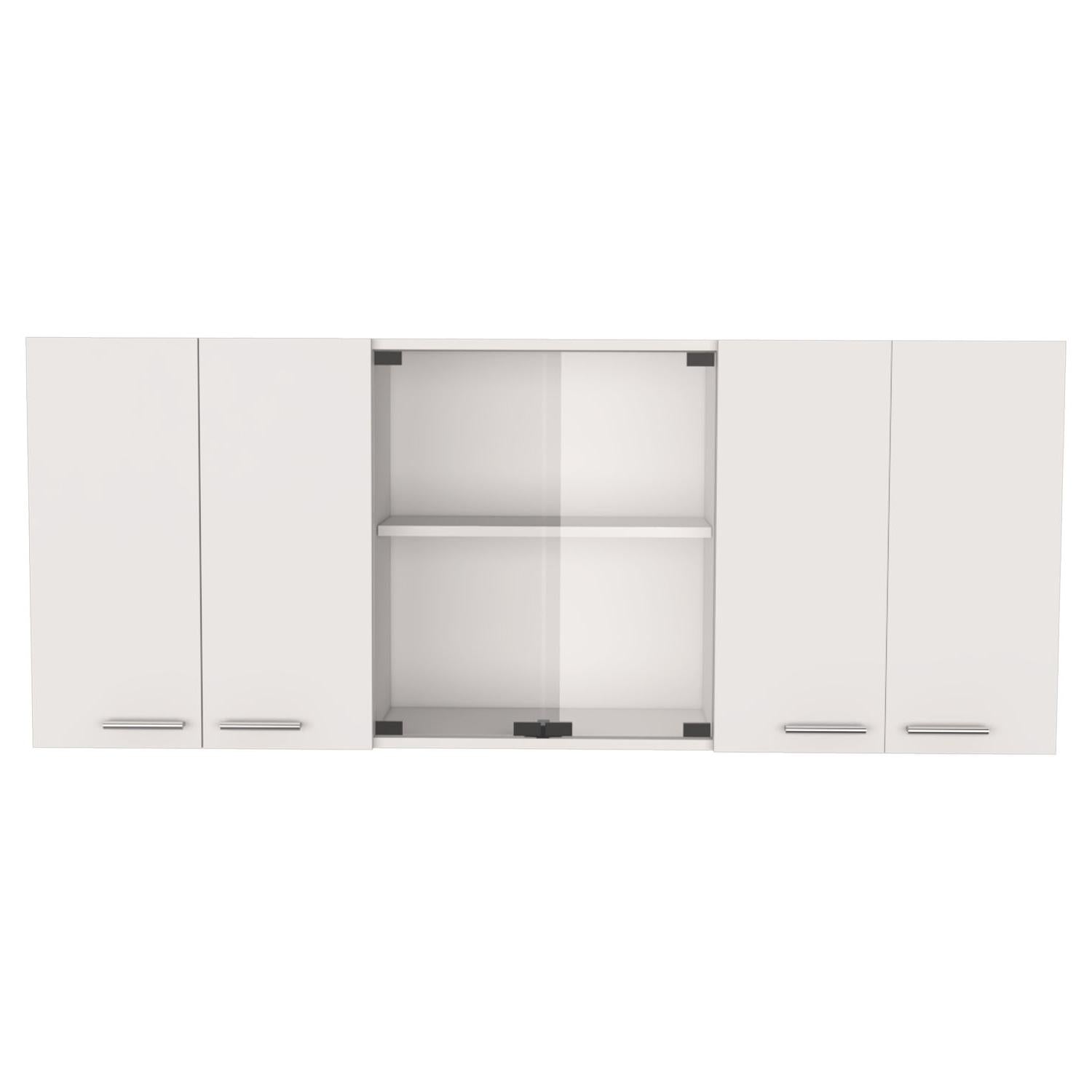 59" White Wood Wall Mounted China Cabinet With Six Doors