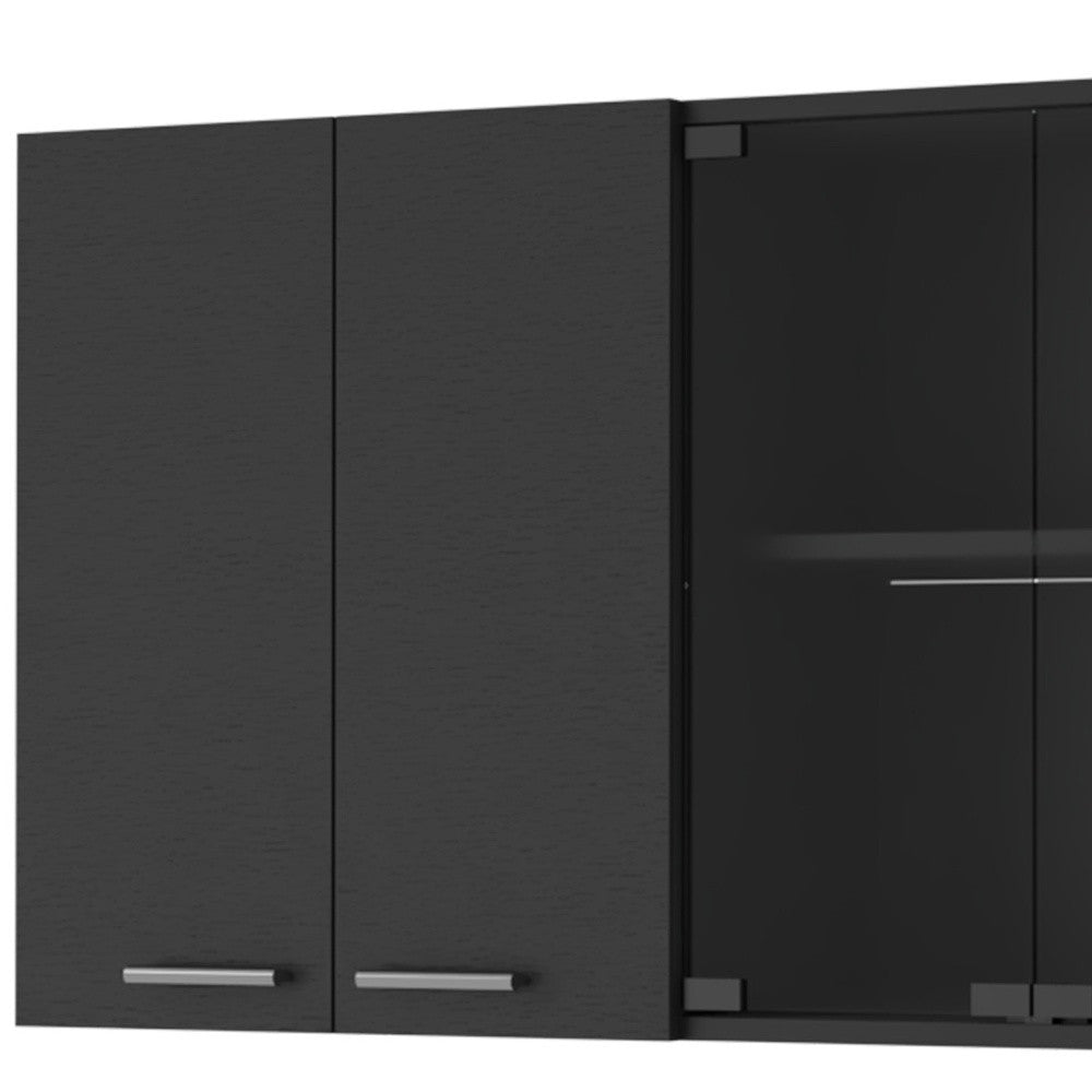 59" Black Wood Wall Mounted China Cabinet With Six Doors
