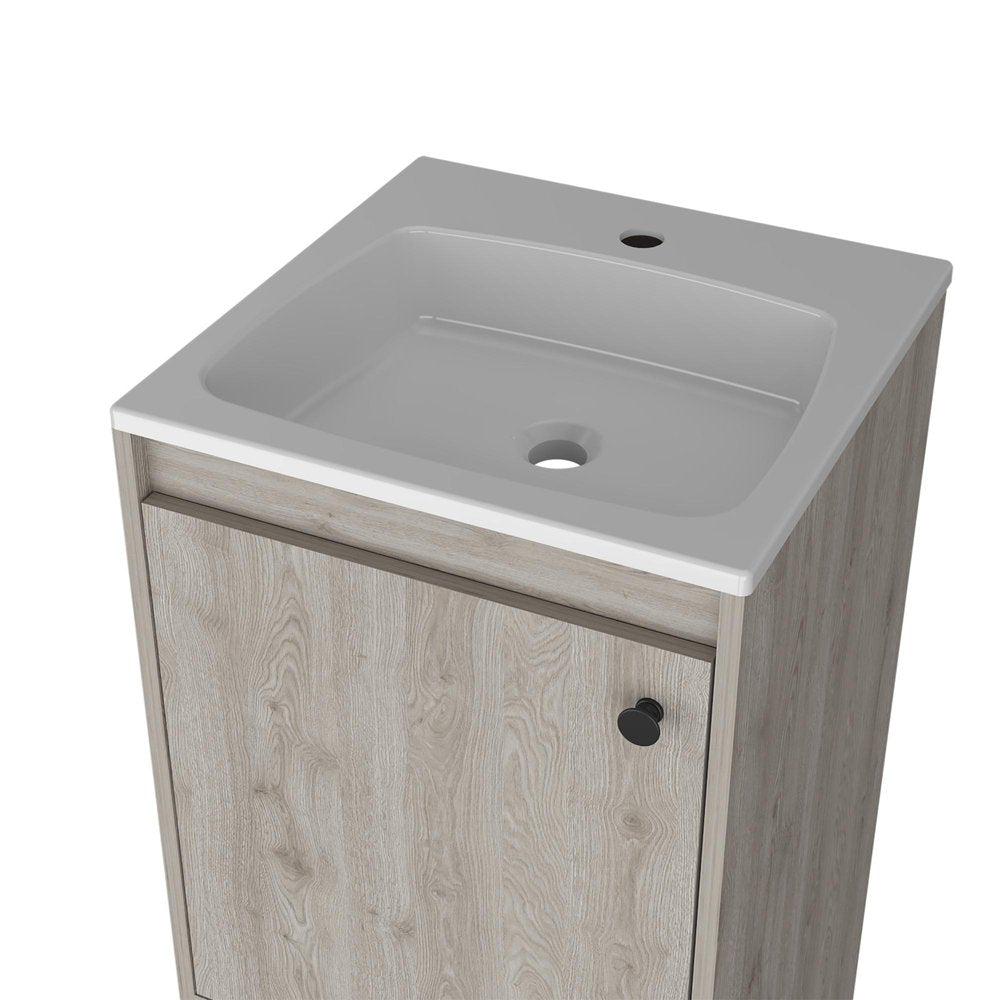 18" Light Gray Wood Freestanding Single Door Bathroom Vanity With White Sink