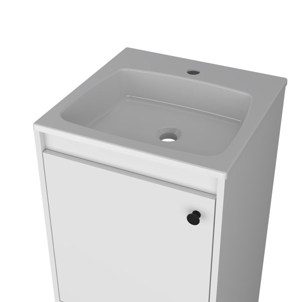 18" White Wood Freestanding Single Door Bathroom Vanity With Sink