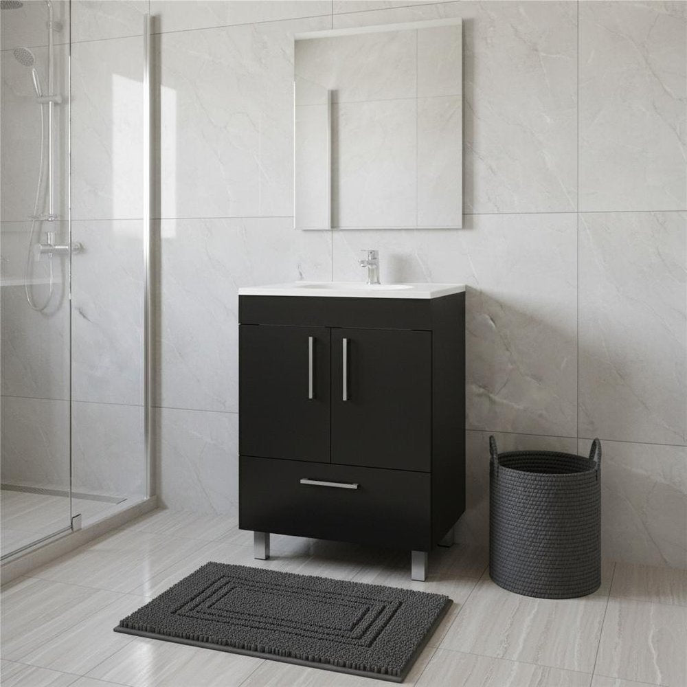 24" Black Wood Freestanding Bathroom Vanity With White Sink