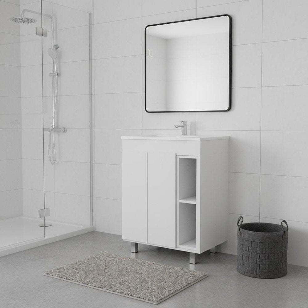 24" White Wood Freestanding Double Door Bathroom Vanity With Sink
